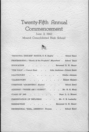 1943 commencement program page 1 